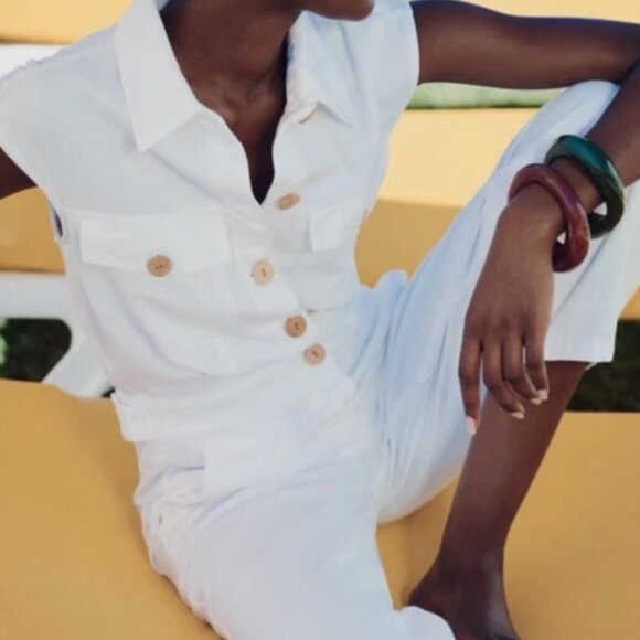 Zara Womens Jumpsuit Denim M Medium White Balloon Leg Sleeveless 8119/326 NWT - Picture 1 of 15